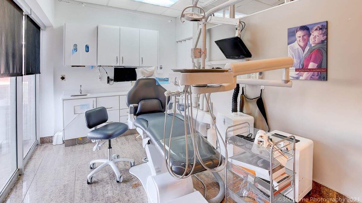 Empty dental treatment chair